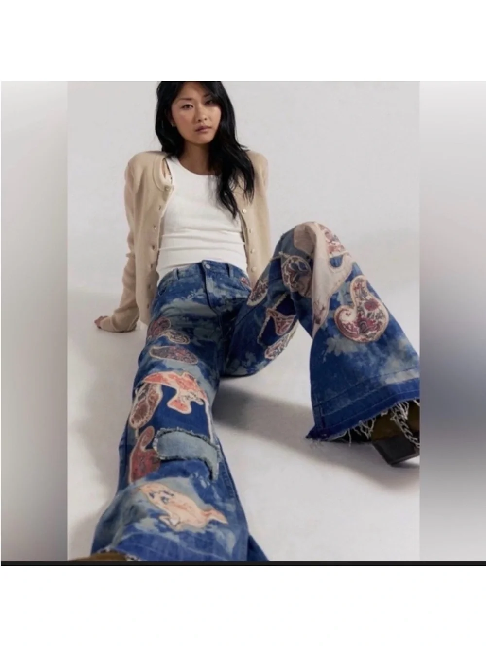 Free People Flying High  Patched  Wide-Leg Jeans  24